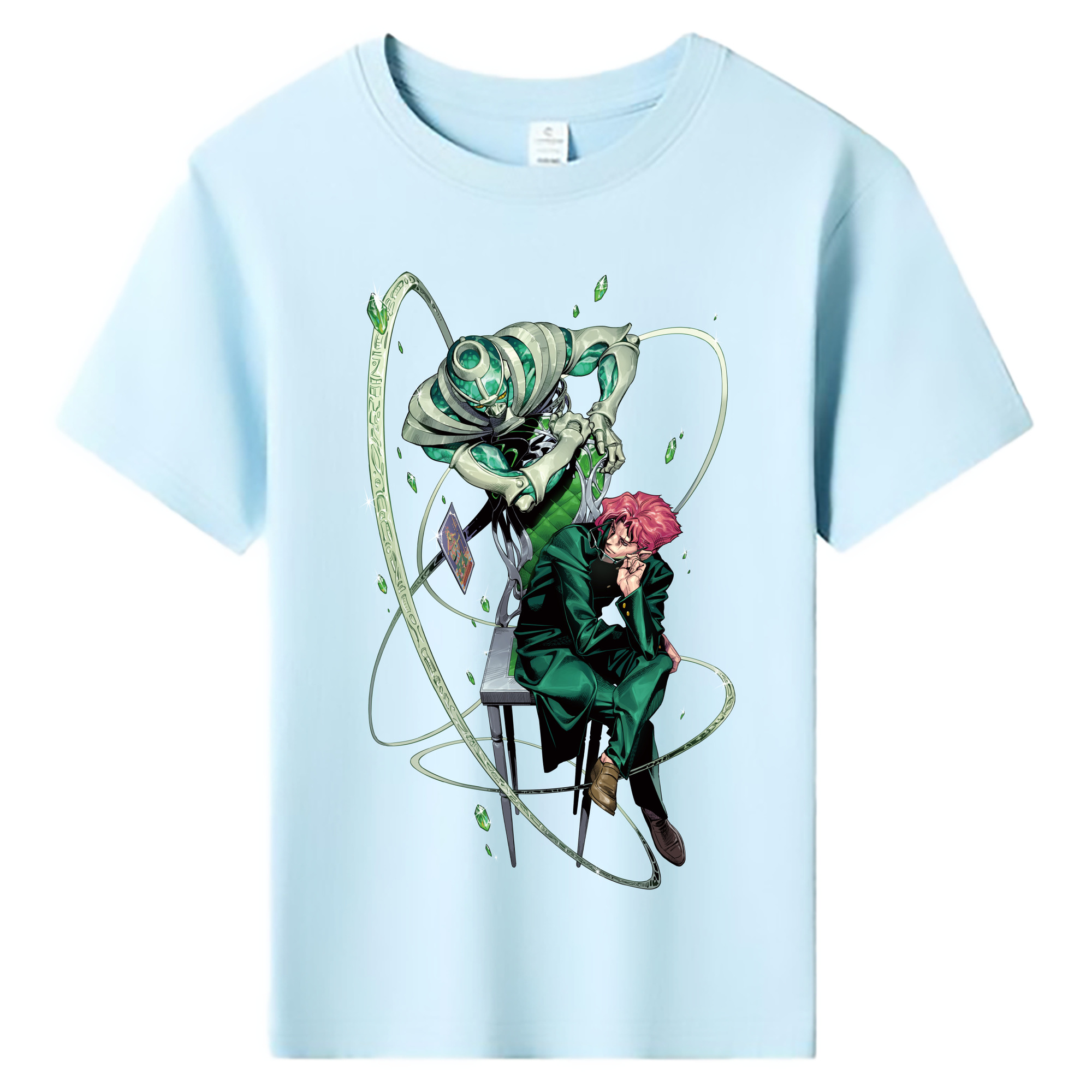 （画像用） ジョジョの奇妙な冒険 花京院 典明（かきょういん のりあき） JoJo's Bizarre Adventure Kakyoin Noriaki 綿100％キッズTシャツ（フロントプリント）